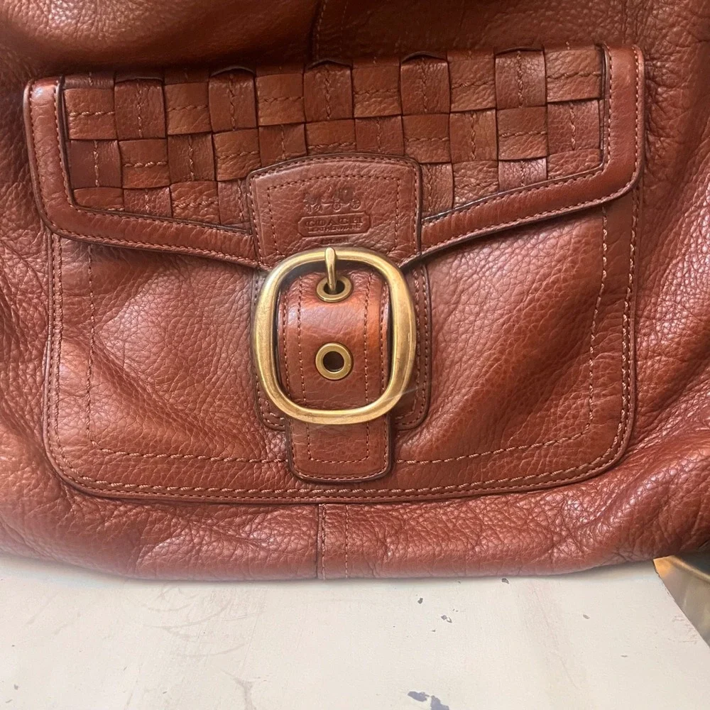 VTG Coach Bleecker hobo Brown Pebbled Leather Woven Shoulder Bag 12378